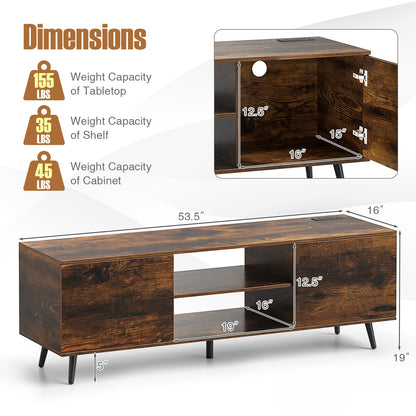 Mueble de TV con tomas de corriente y estante ajustable para televisores de 60 pulgadas-Marrón rústico