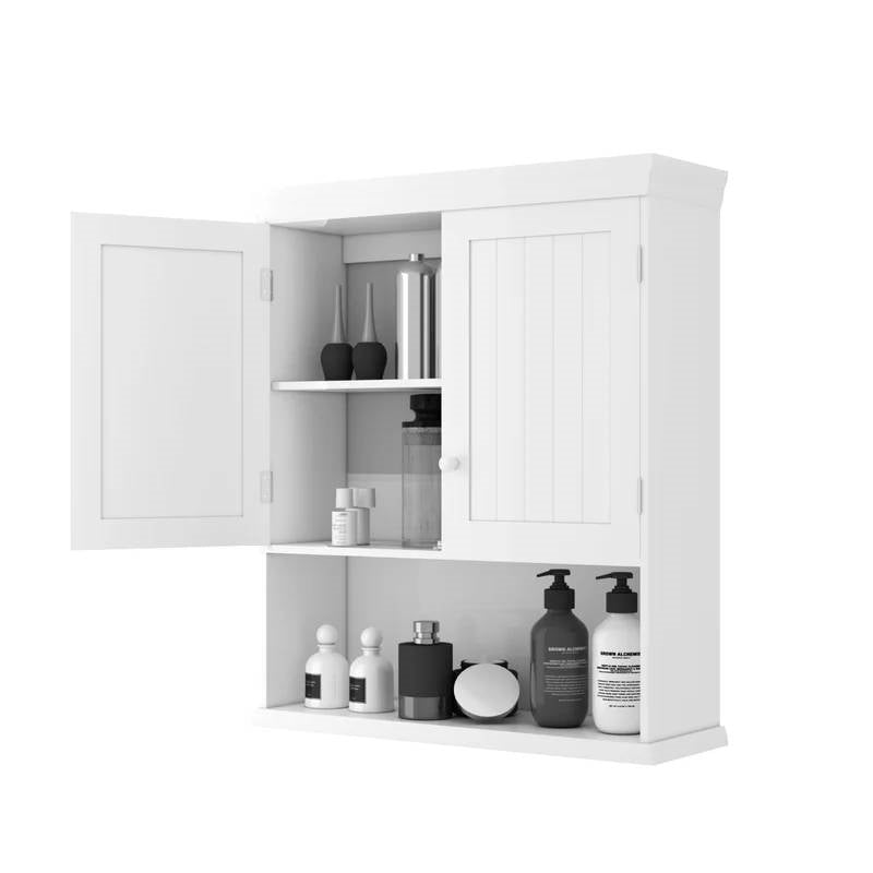 Gabinete de medicinas montado en la pared para baño con estante de almacenamiento abierto en blanco