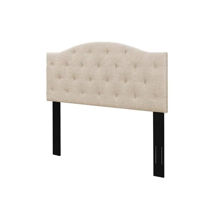 Cabecero de altura ajustable tapizado en tela beige tamaño Twin con botones capitoné