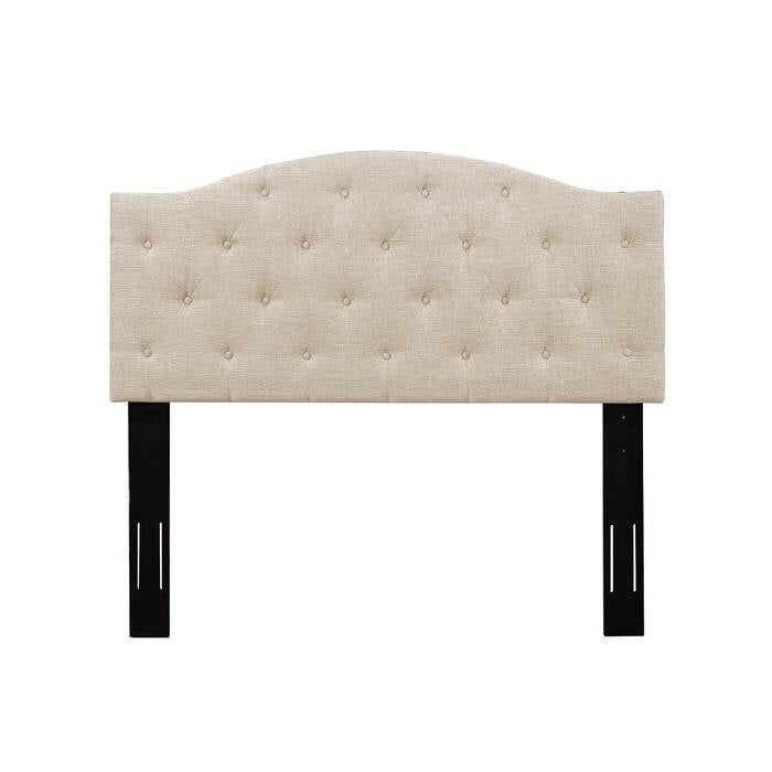 Cabecero de altura ajustable tapizado en tela beige tamaño Twin con botones capitoné