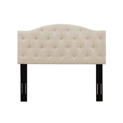 Cabecero de altura ajustable tapizado en tela beige tamaño Twin con botones capitoné