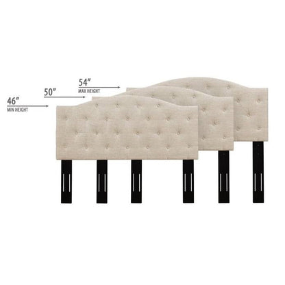 Cabecero de altura ajustable tapizado en tela beige tamaño Twin con botones capitoné