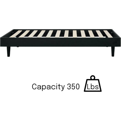 Twin size Mid-Century Modern Platform Bed Frame in Black Wood Finish