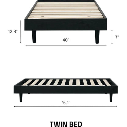 Twin size Mid-Century Modern Platform Bed Frame in Black Wood Finish