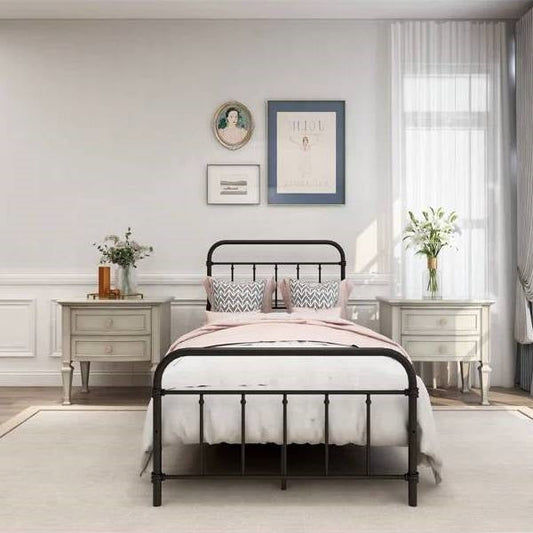 Twin size Farmhouse Black Metal Bed Frame with Rounded Headboard Footboard - Tampa Home & Garden Store
