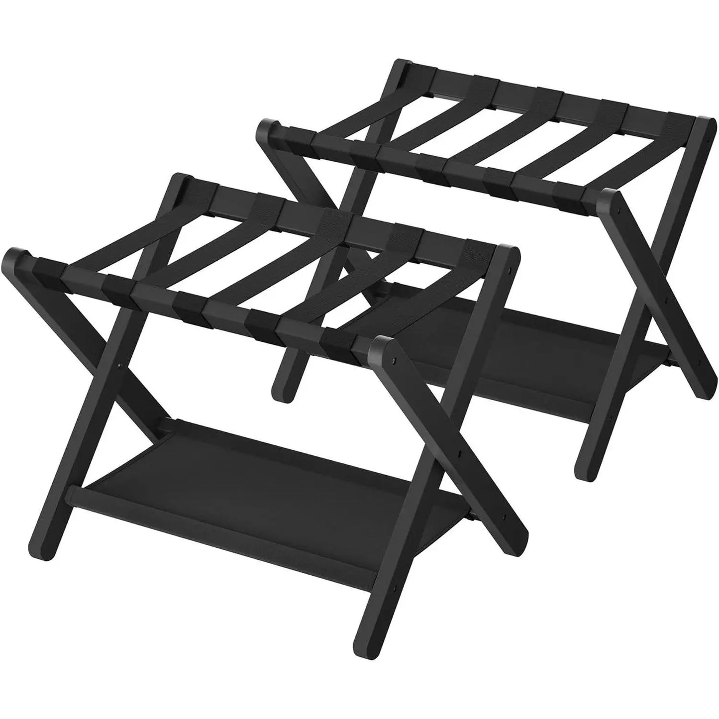 Set of 2 Sturdy Bamboo Luggage Rack with Shelf