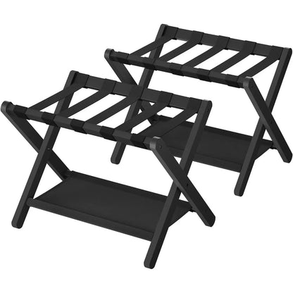 Set of 2 Sturdy Bamboo Luggage Rack with Shelf