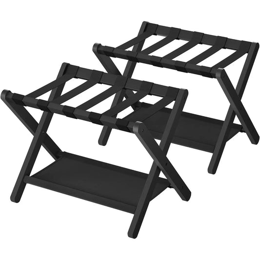 Set of 2 Sturdy Bamboo Luggage Rack with Shelf