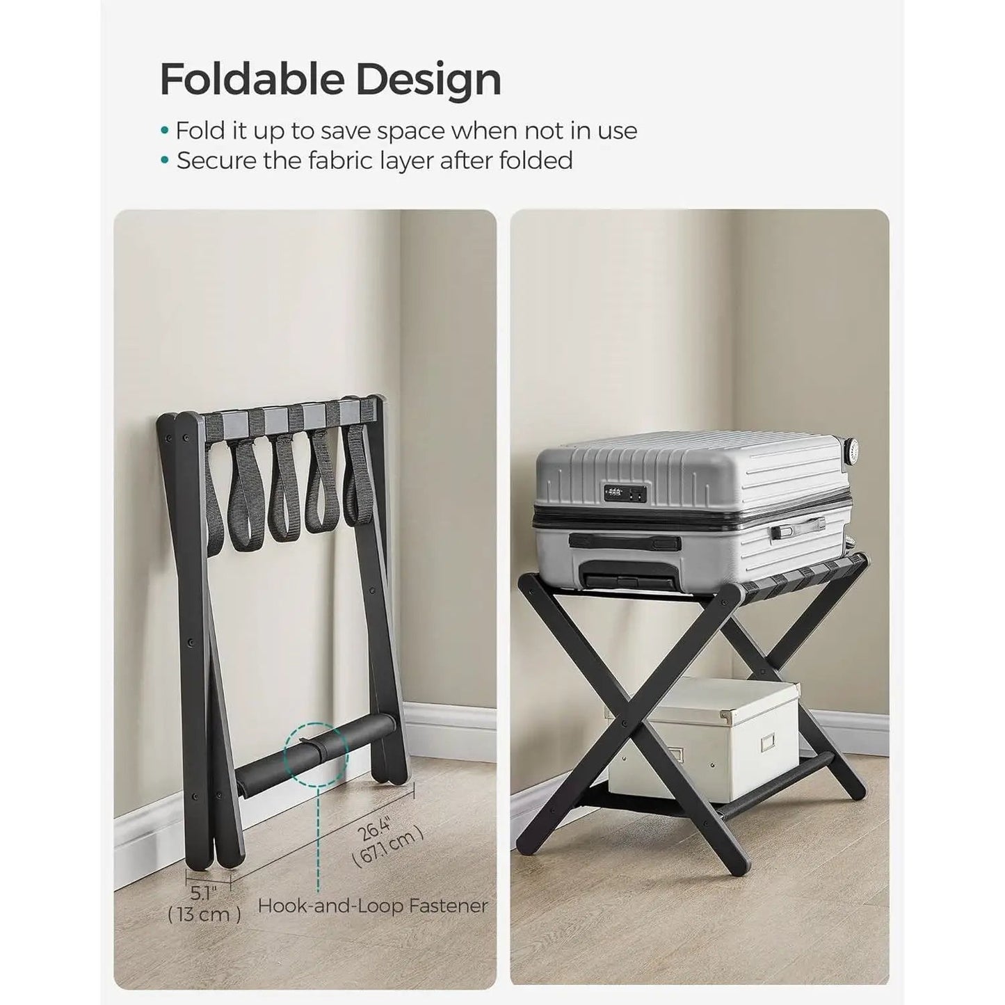 Set of 2 Sturdy Bamboo Luggage Rack with Shelf