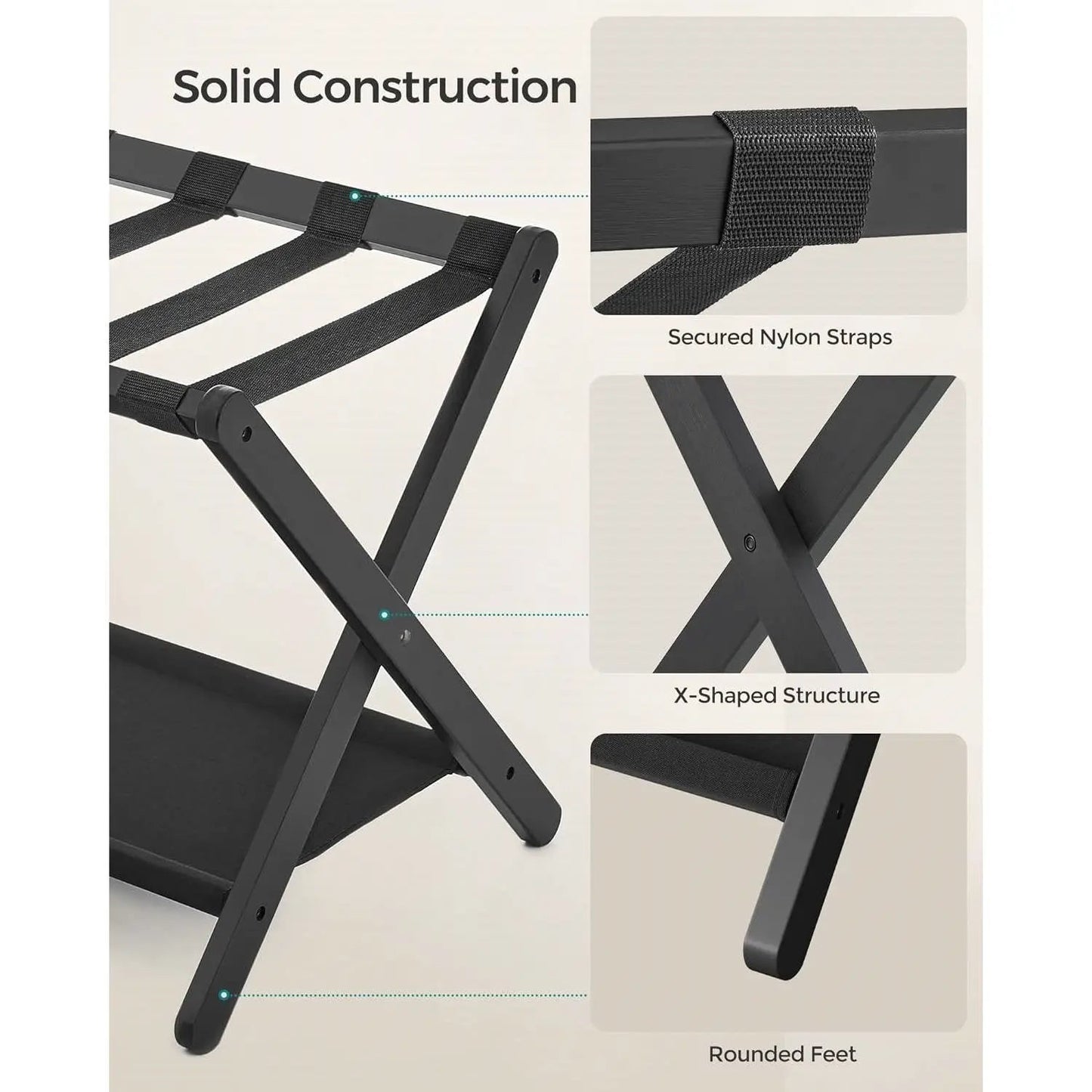 Set of 2 Sturdy Bamboo Luggage Rack with Shelf