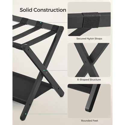 Set of 2 Sturdy Bamboo Luggage Rack with Shelf