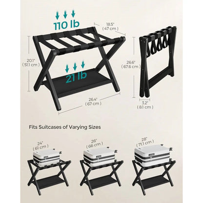 Set of 2 Sturdy Bamboo Luggage Rack with Shelf