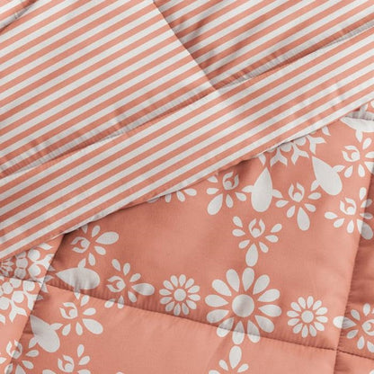 Juego de edredón reversible de dos piezas con diseño de medallón de margarita a rayas, color arcilla y blanco, tamaño individual
