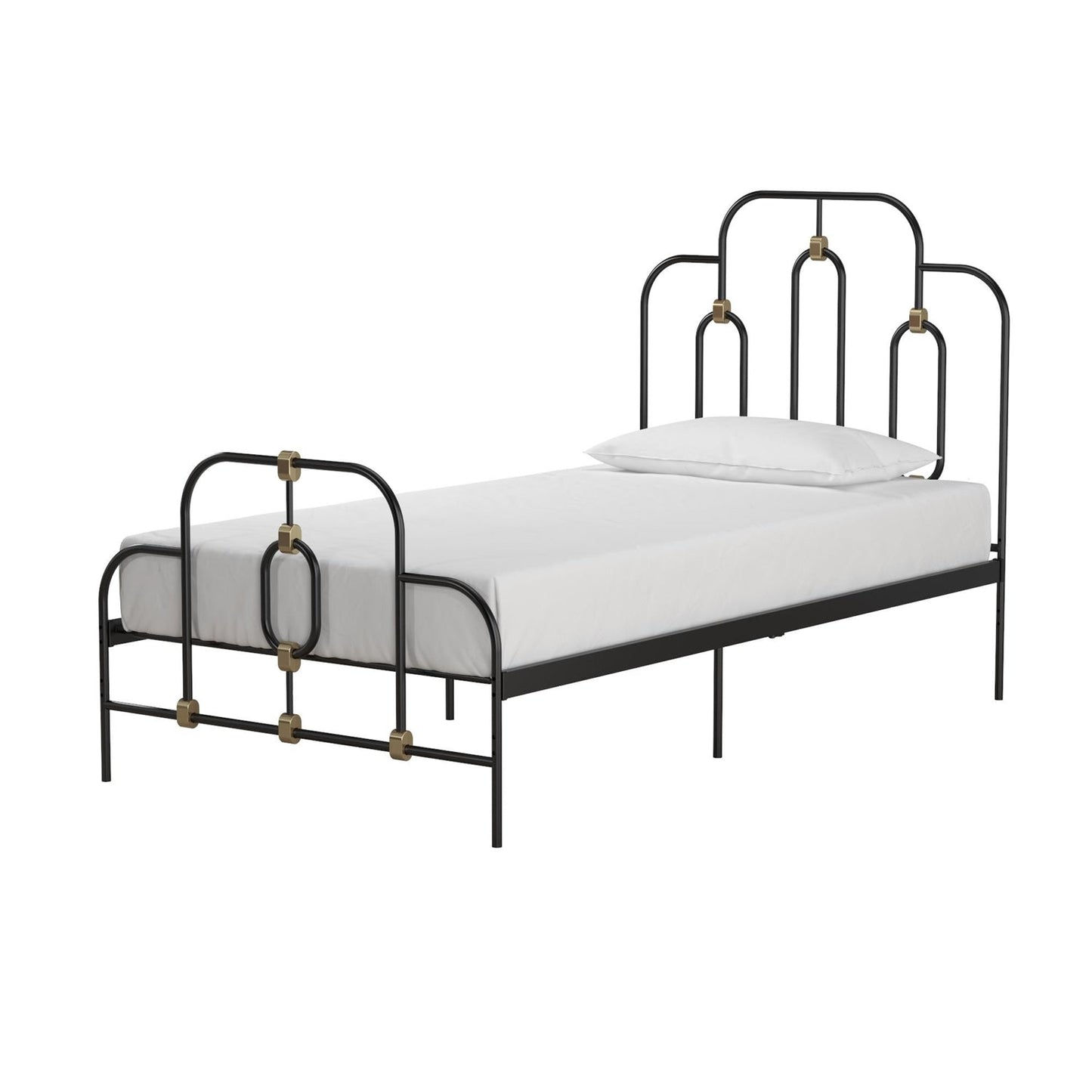 Cama de plataforma tamaño Twin de altura ajustable estilo granja con acabado de metal negro dorado