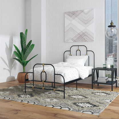 Cama de plataforma tamaño Twin de altura ajustable estilo granja con acabado de metal negro dorado