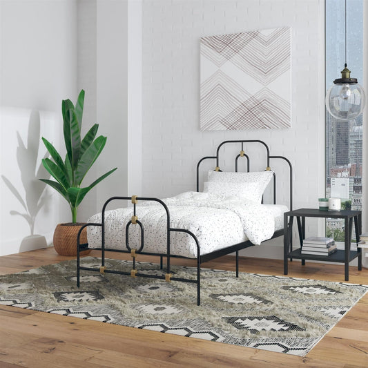Twin size Farmhouse Adjustable Height Platform Bed in Black Gold Metal Finish - Tampa Home & Garden Store