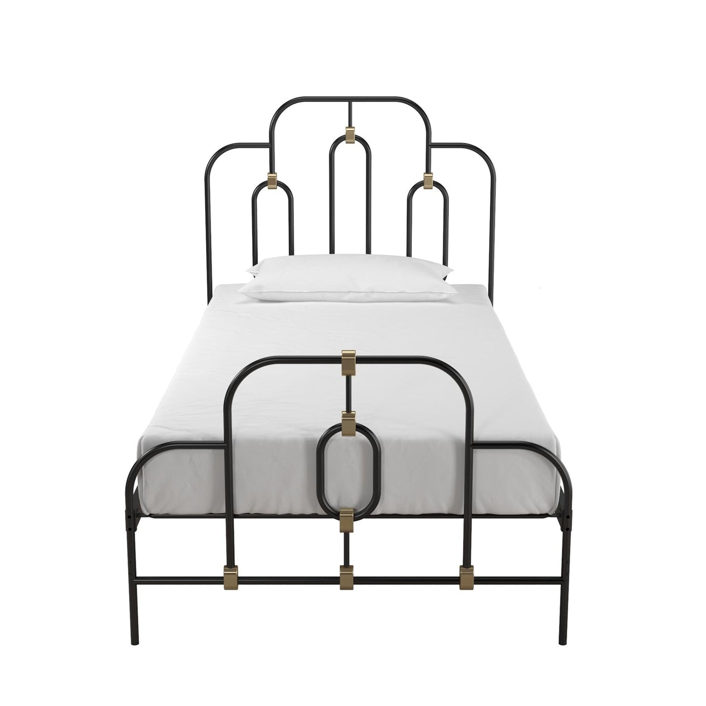 Cama de plataforma tamaño Twin de altura ajustable estilo granja con acabado de metal negro dorado
