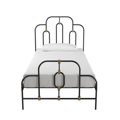 Cama de plataforma tamaño Twin de altura ajustable estilo granja con acabado de metal negro dorado