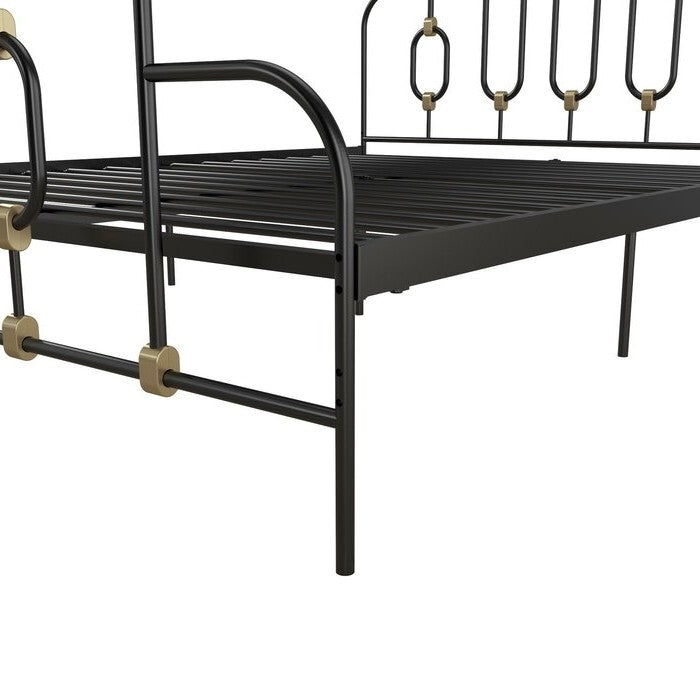 Cama de plataforma tamaño Twin de altura ajustable estilo granja con acabado de metal negro dorado