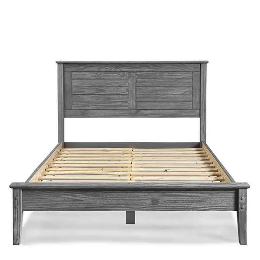 Twin size pine platform bed in grey farmhouse with slatted frame by HomePacific on Tampa Home & Garden Store
