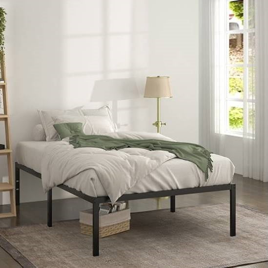 Estructura de cama individual con plataforma metálica alta de 18 pulgadas y espacio de almacenamiento debajo de la cama