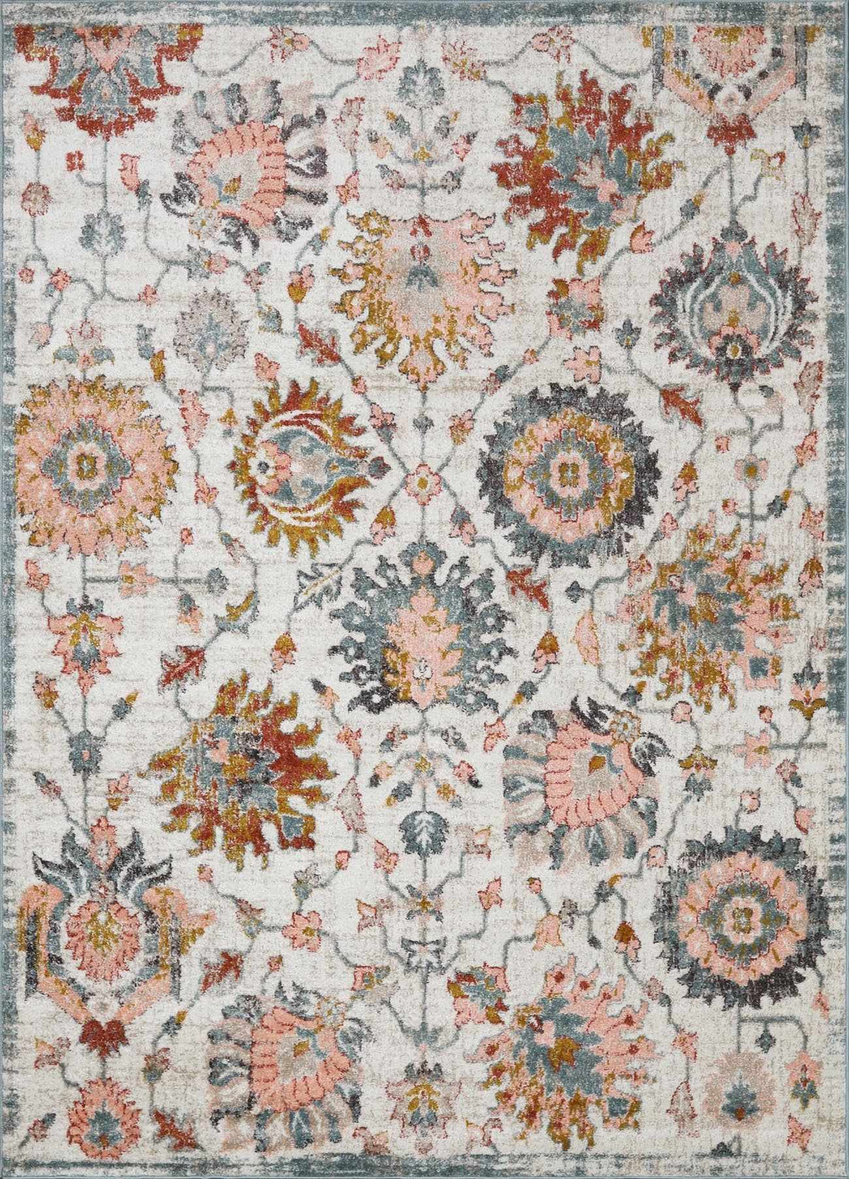 Twilight Floral Area Rug vintage-inspired cream field with pink coral blue motifs on Tampa Home & Garden Store