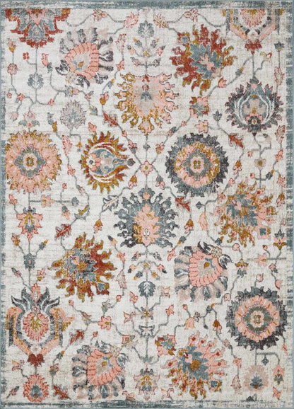 Twilight Floral Area Rug vintage-inspired cream field with pink coral blue motifs on Tampa Home & Garden Store