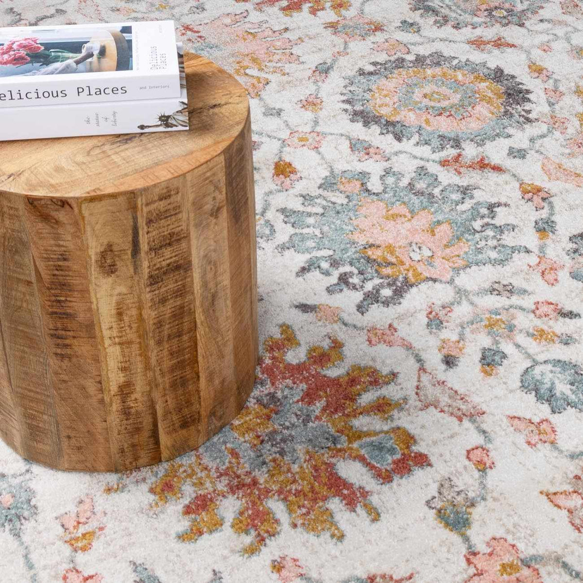Twilight Floral Area Rug pastel pink and blue floral pattern Boutique Rugs on Tampa Home & Garden Store