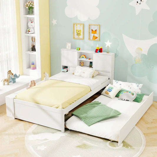 Twin bed frame with trundle and power outlets by DirectDeals, white finish on Tampa Home & Garden Store