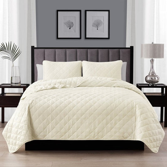 Twin/Twin XL 2-Piece Ivory Microfiber Reversible Diamond Quilt Set - Tampa Home & Garden Store