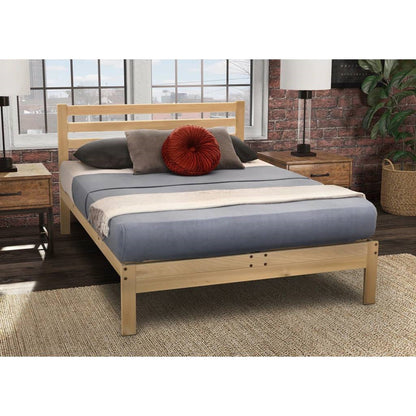 Base de cama de plataforma de madera maciza tamaño individual con cabecero de listones - Hecho en EE. UU.