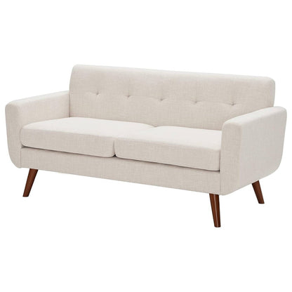 Sofá de dos plazas tapizado en algodón y poliéster beige, de estilo moderno de mediados de siglo