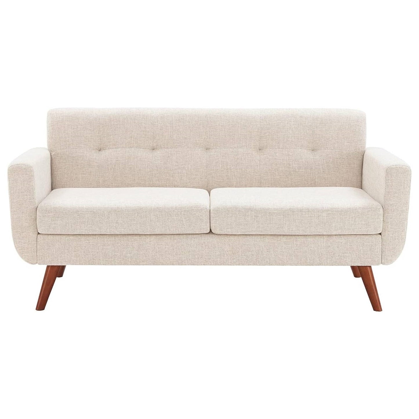 Sofá de dos plazas tapizado en algodón y poliéster beige, de estilo moderno de mediados de siglo