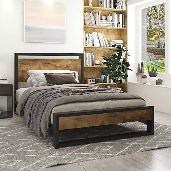 Marco de Cama Plataforma Twin Modern Farmhouse con Cabecero y Piecero de Paneles de Madera