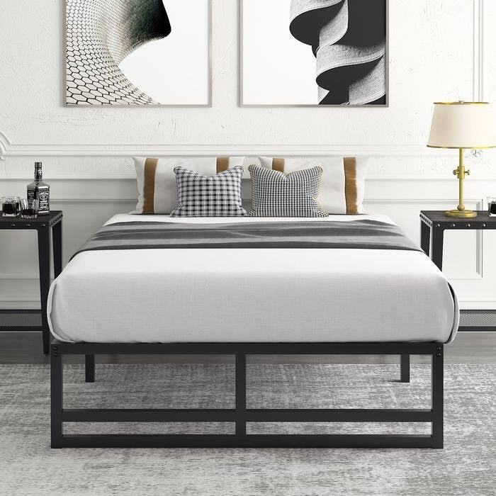 Base de cama de plataforma metálica negra tamaño individual con espacio de almacenamiento debajo de la cama
