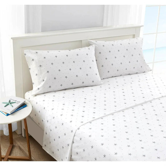 Twin-size HomePacific cotton sheet set, white with gray starfish; two pillowcases on Tampa Home & Garden Store