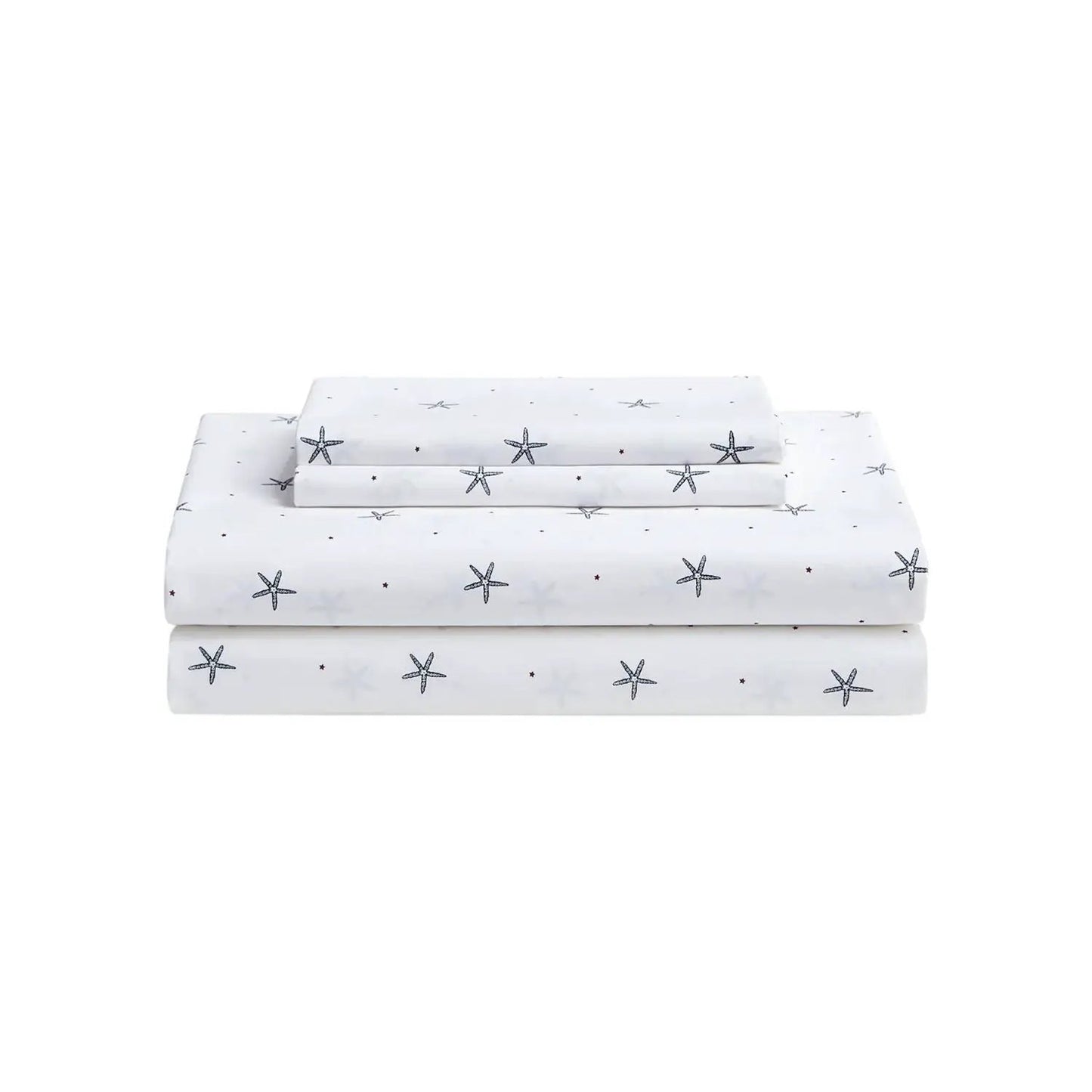 Twin Coastal Starfish Cotton Sheet Set Navy Red