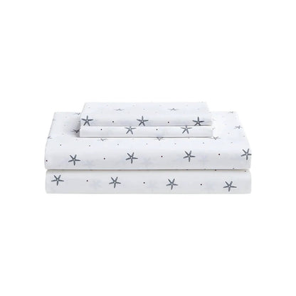 Twin Coastal Starfish Cotton Sheet Set Navy Red
