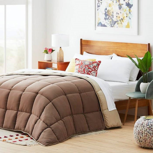 Twin All Seasons Beige/Brown Reversible Polyester Down Alternative Comforter - Tampa Home & Garden Store