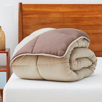 Edredón de poliéster reversible Twin para todas las estaciones, alternativo a la pluma, beige/marrón