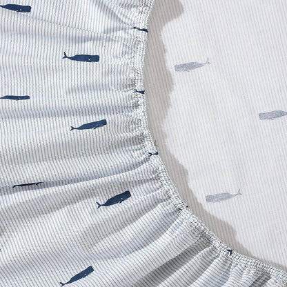 Juego de sábanas a rayas blancas y azul marino de 100 % algodón, estilo costero, tamaño individual