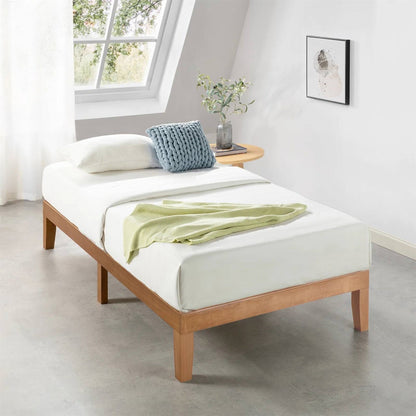 Base de cama de plataforma de madera maciza tamaño individual con acabado de madera natural