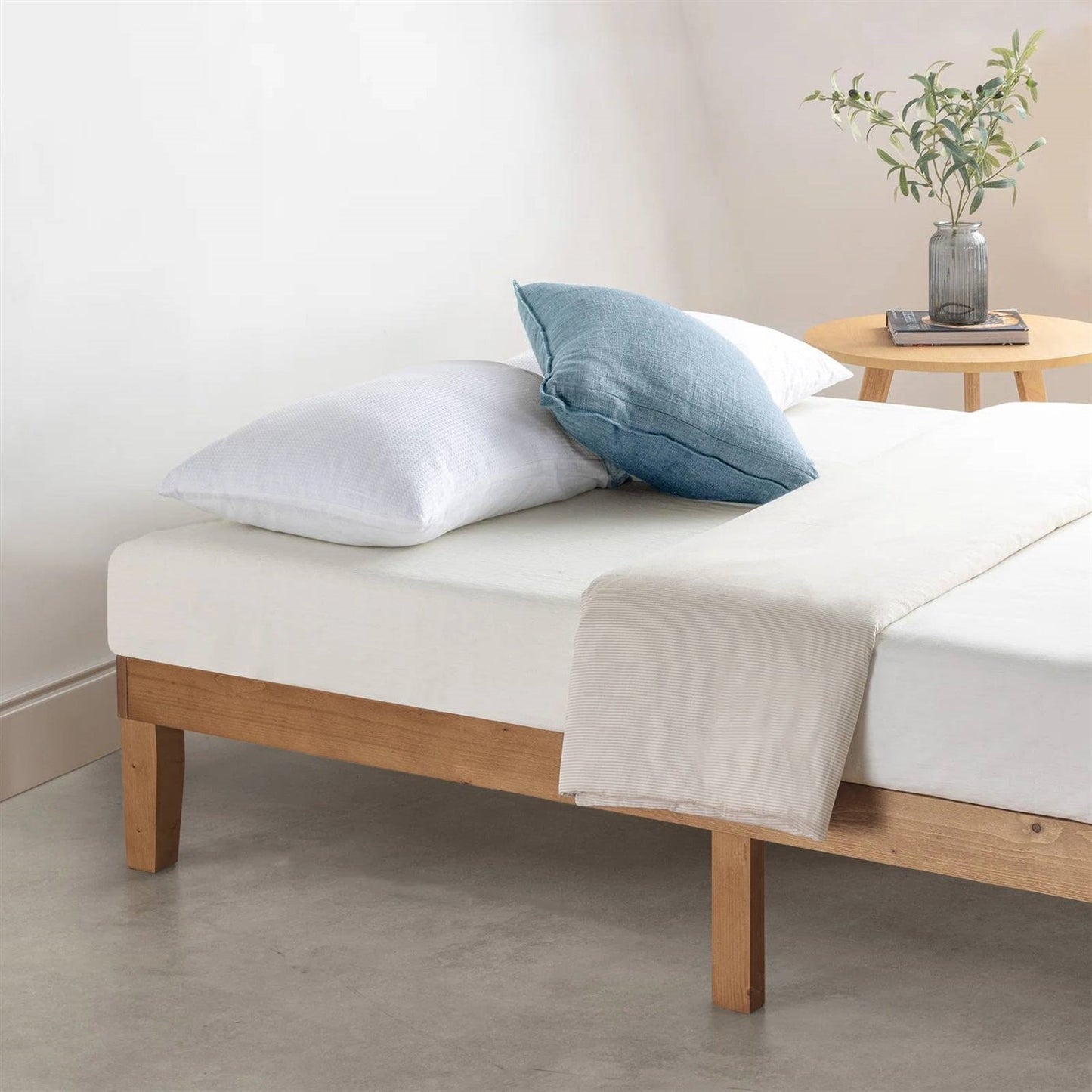 Base de cama de plataforma de madera maciza tamaño individual con acabado de madera natural