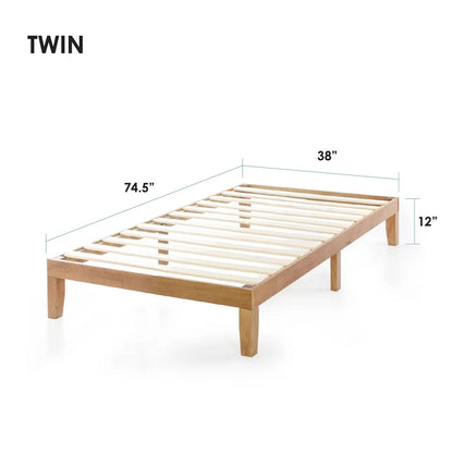 Base de cama de plataforma de madera maciza tamaño individual con acabado de madera natural
