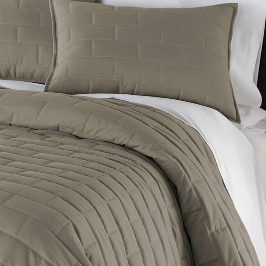 Twin/Twin XL Modern Brick Stitch Microfiber Reversible 2 Piece Comforter Set in Taupe - Tampa Home & Garden Store