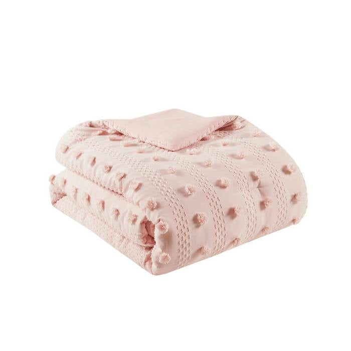 Juego de edredón de microfibra hipoalergénica con pompones rosas de 2 piezas para camas individuales/individuales XL