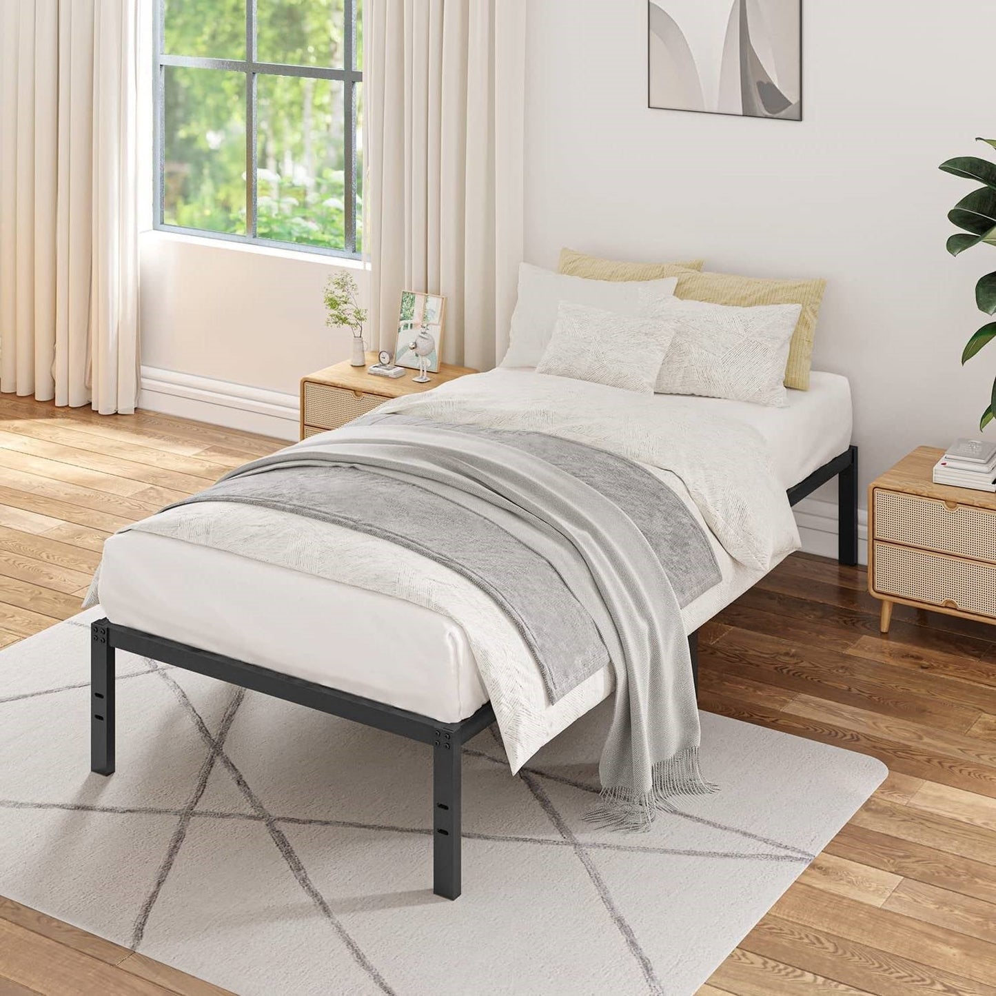 Base de cama metálica resistente Twin XL de 16 pulgadas con capacidad de peso de 3,000 libras