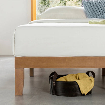 Base de cama tipo plataforma Twin XL de madera maciza con acabado de madera natural