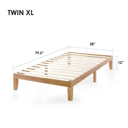 Base de cama tipo plataforma Twin XL de madera maciza con acabado de madera natural