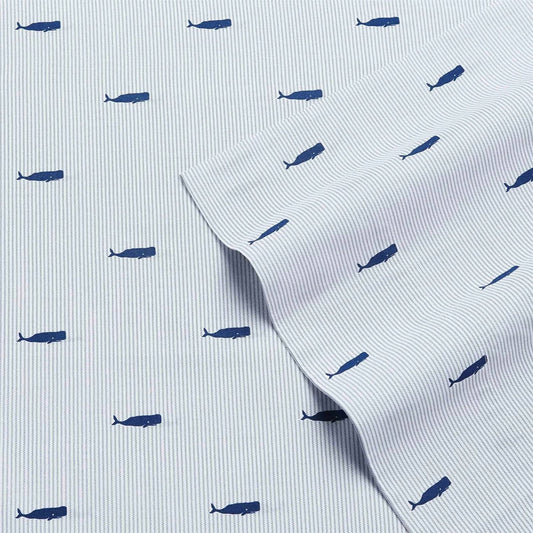 Twin XL size Coastal Beach 100-Percent Cotton Navy Blue White Stripe Sheet Set - Tampa Home & Garden Store